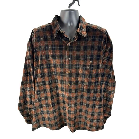 Vintage 70s Hipster Retro Velour Plaid Button Up Shirt Size XL USA Made Western - Picture 1 of 13